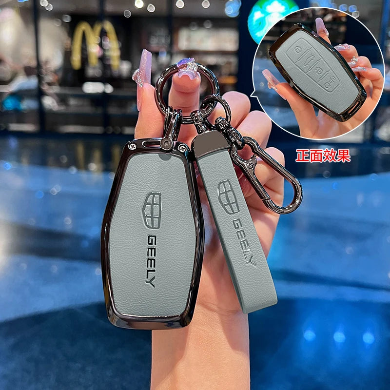 Car Key Fob Cover Case Shell Holder Set For Geely Coolray X6 Emgrand Global Hawk GX7 Remote Accessories Car-Styling Keychain