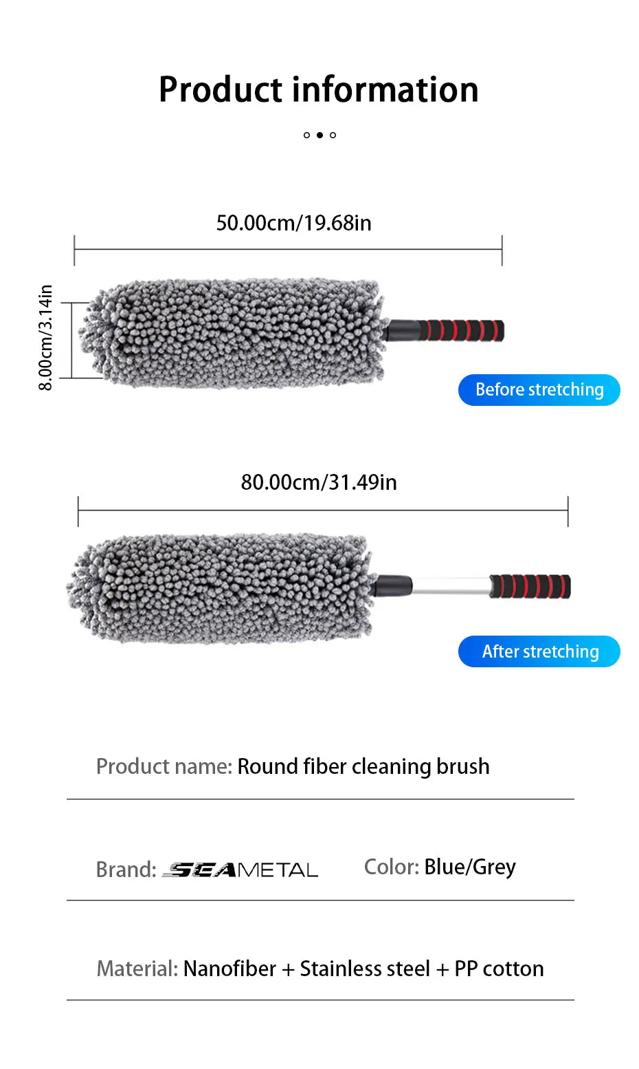 Retractable Microfiber Car Duster with Stainless Steel Handle