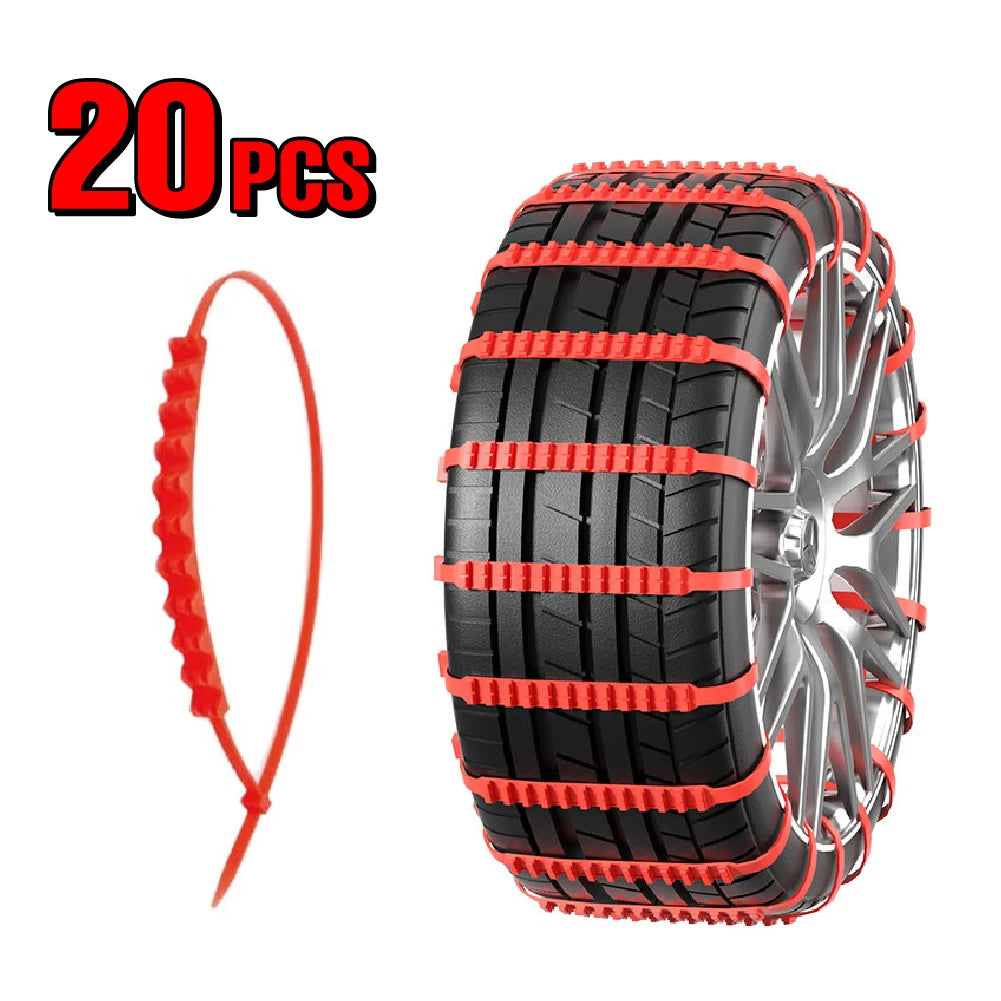 20/40pcs Universal Emergency Snow Chains for Cars, Quick Installation Anti-Skid Tire Traction for Snow & Ice, Traction Aid