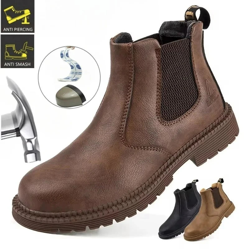 Waterproof Steel Toe Leather Safety Work Boots for Construction, Brown