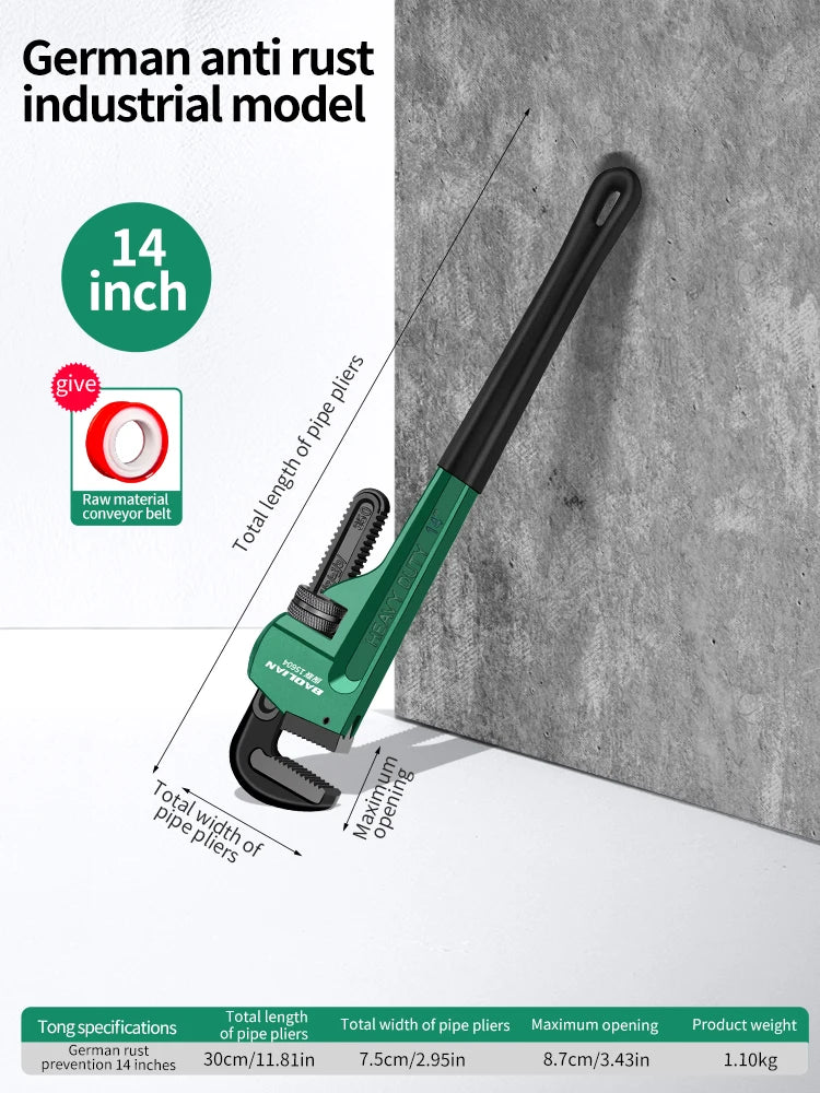 Heavy Duty Carbon Steel Straight Pipe Wrench Adjustable Plumbing Hand Tool 8' 10' 12' 14' 18' Universal Industrial Pipe Plier