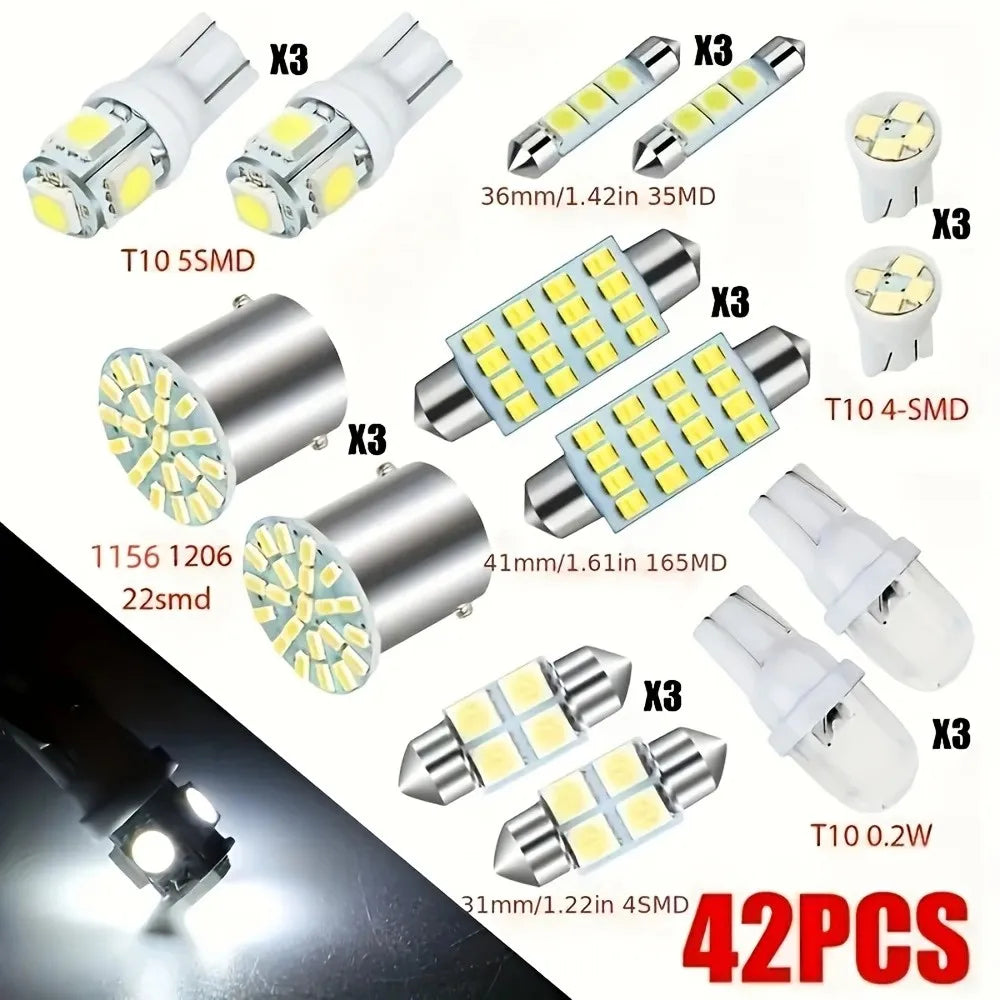 Boxed 42pcs LED Car Interior Light Kit LED Map Dome W5W 12V 2825 192 194 158 168 501 921 175 PC175 906 904 161 NoBatteryRequired