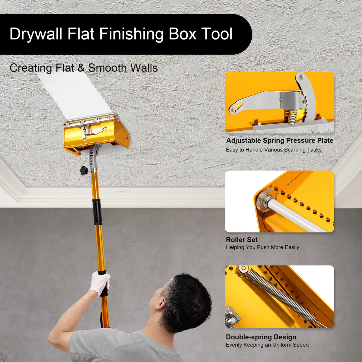 Drywall flat finishing box, 5 gear adjustable skimming tool for walls and ceilings