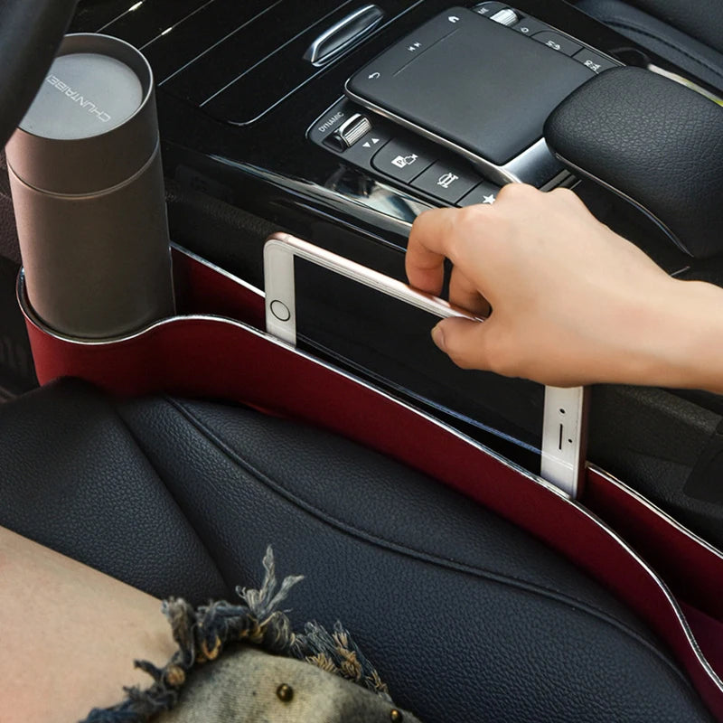 Car Seat Gap Filler Organizer- Upgrade Car Side Seat Gap Filler with Cup Holder and Phone Holder- Car Seat Gap Organizer 2 Pack
