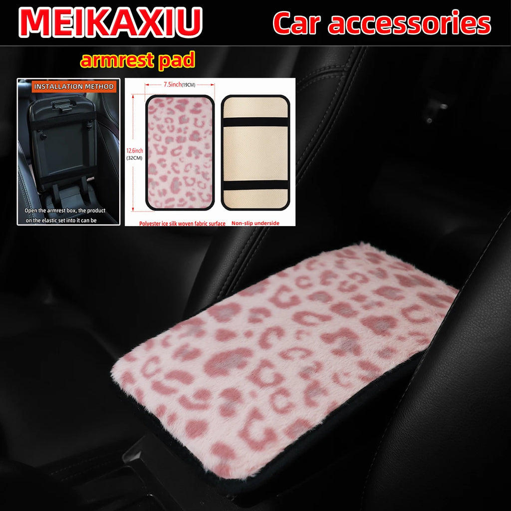 Leopard Print Winter Plush Steering Wheel Cover & Armrest Set - image 3
