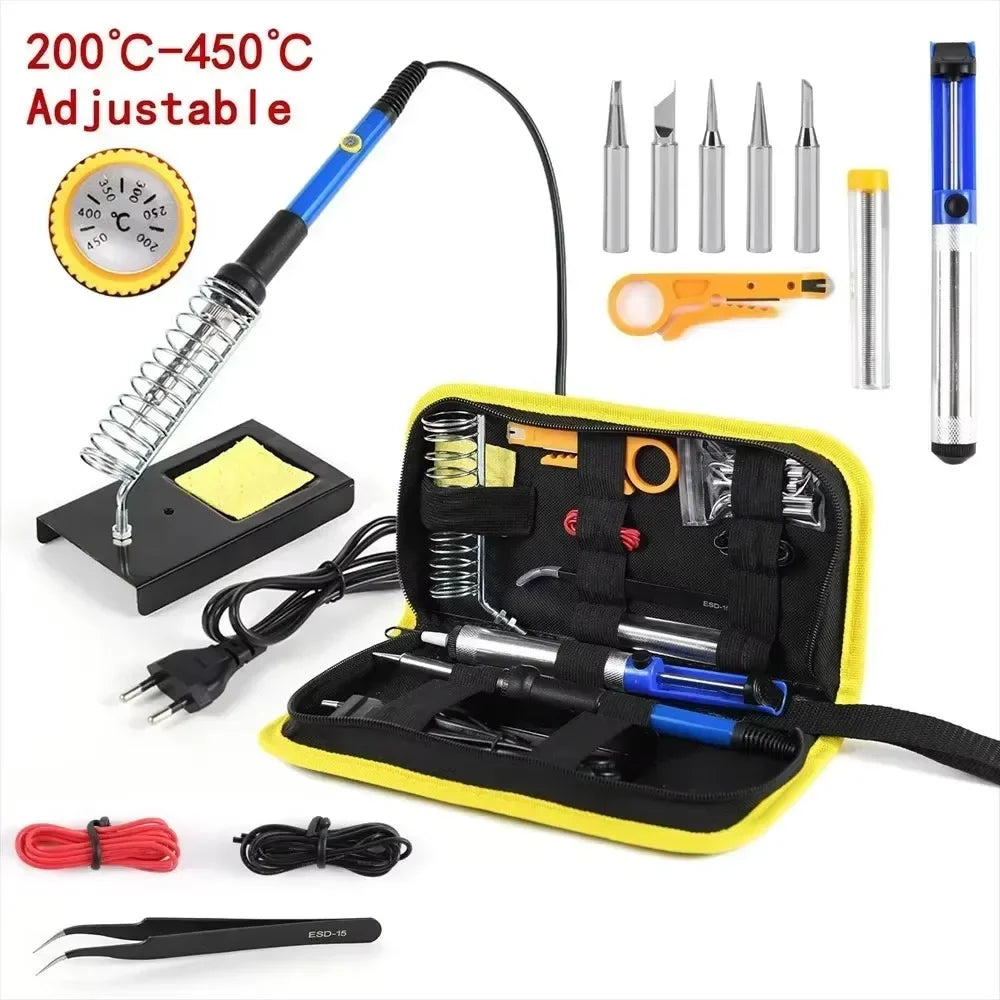 Soldering Iron Kit Welding Tool Soldering Kit with LCD Digital Multimeter 60W Soldering Iron 5 Extra Tips