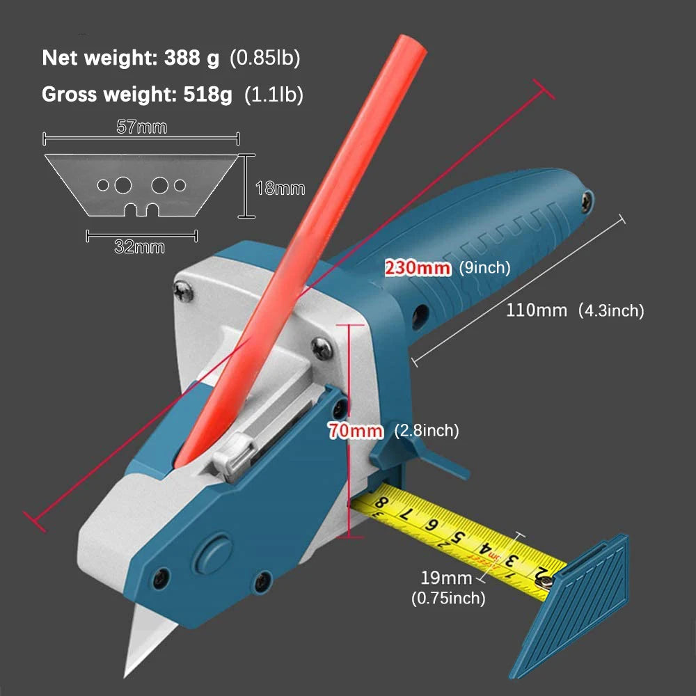 Drywall cutting scriber with tape measure, manual plasterboard cutting tool