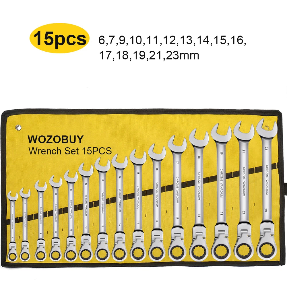 Combination Ratcheting Wrench Set, Chrome Vanadium Steel, with Bag - image 22