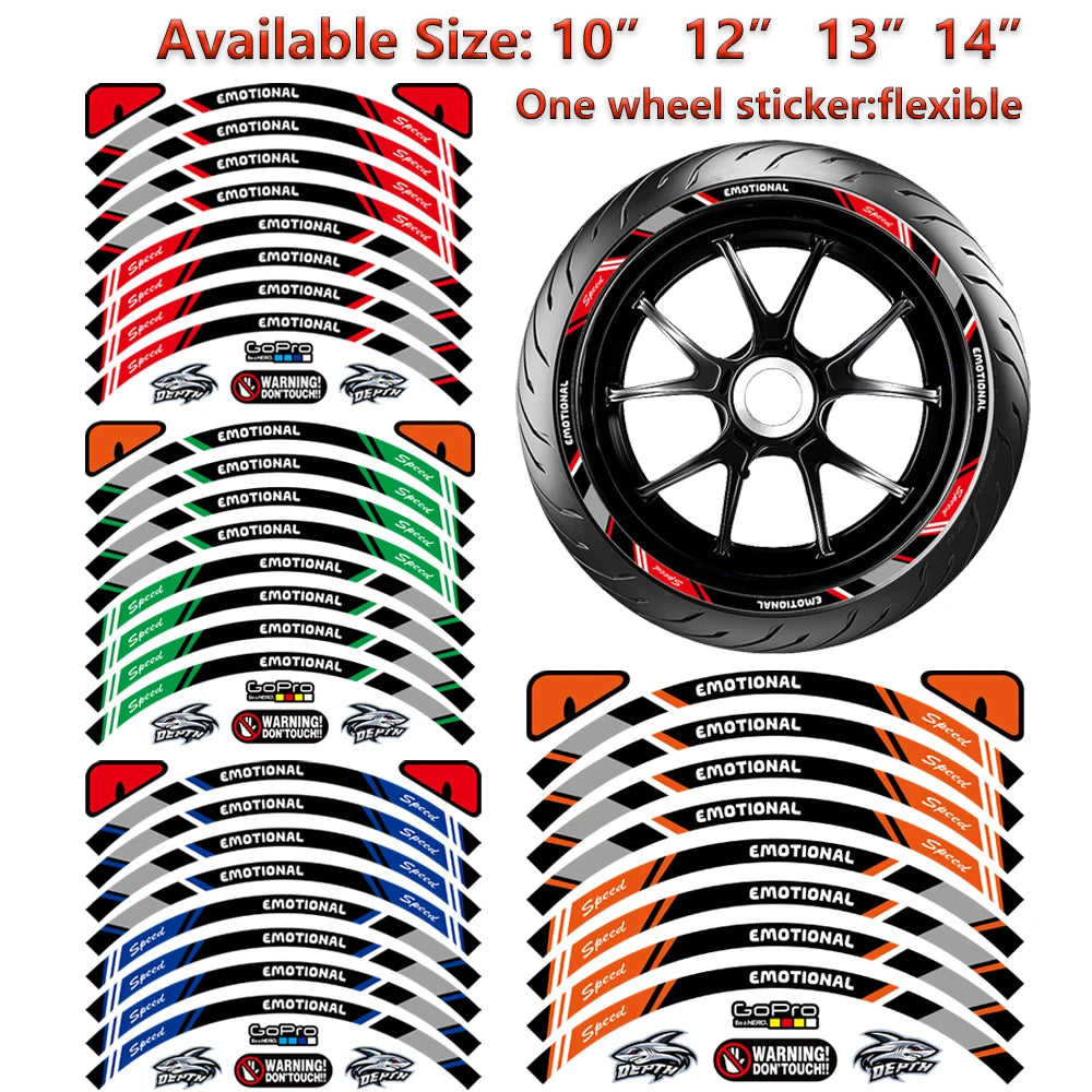 8pc Reflective Wheel Rim Tape Decals for 10in to 14in Wheels