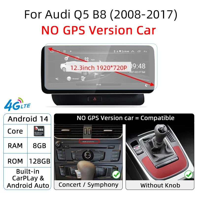 12.3-inch Android 14 Car Radio GPS WiFi CarPlay for Audi Q5 2008-2017 - image 7