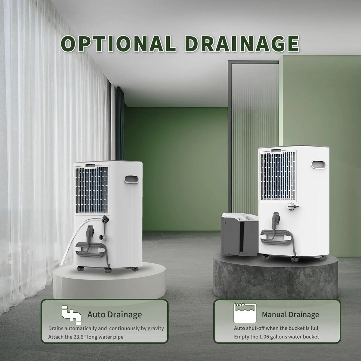 86 pint basement dehumidifier, large room unit with drain hose