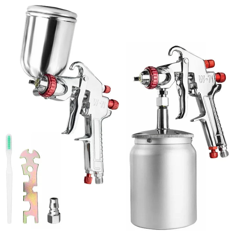 W-71 Pneumatic Paint Spray Gun 1.0/1.3/1.5/1.8mm, 400/600ml Paint Spray Gun Tool Paint Auto Aerograph Tool, Gravity/Siphon