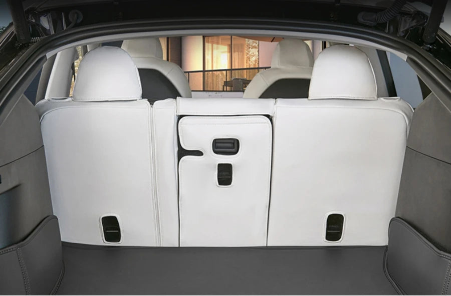 White PU Leather Seat Covers for Tesla Model Y and Model 3, Full 5-Seat Set