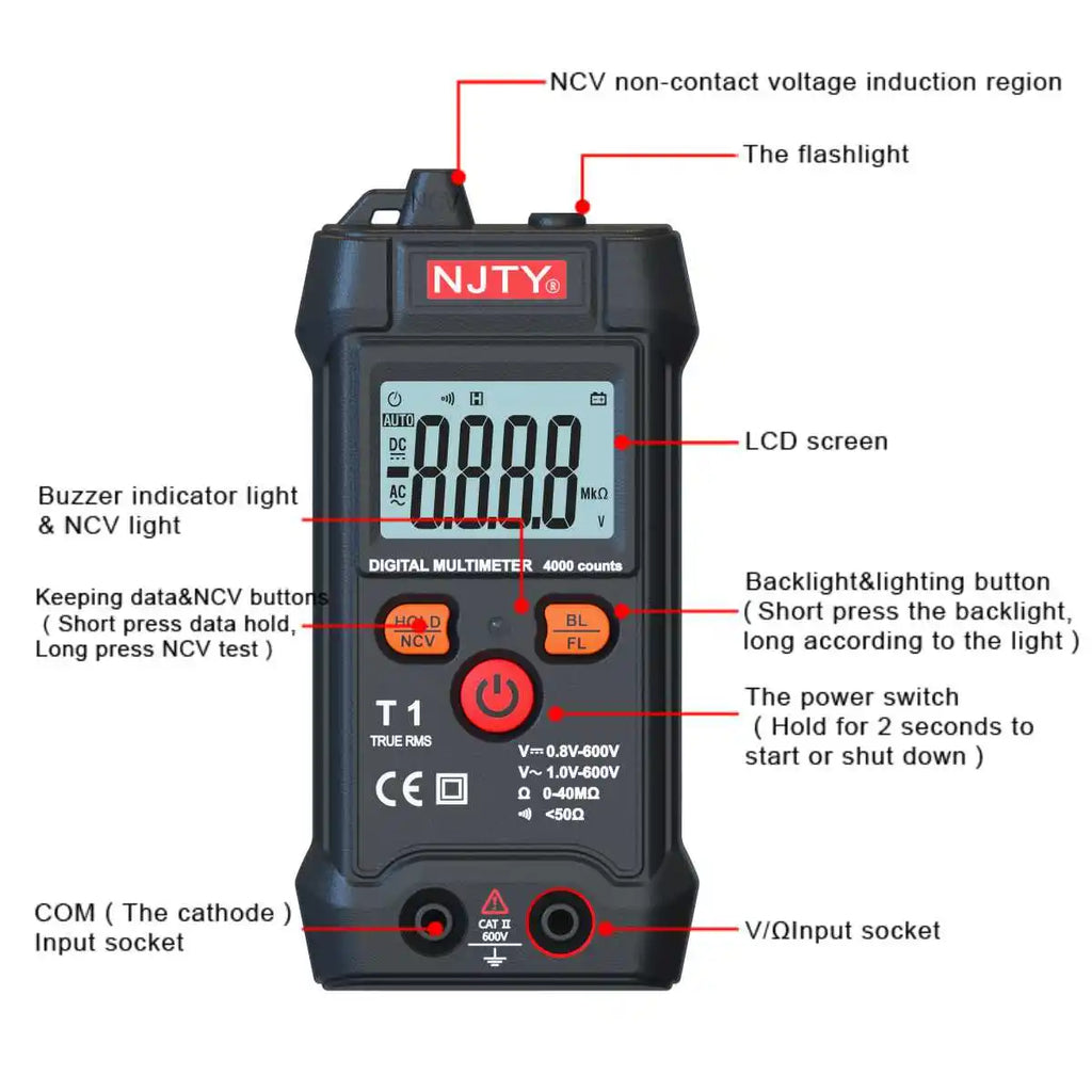 Smart Mini Digital Multimeter Tester RMS 4000 Counts Voltmeter Automatic Range Test Voltage Continuity Resistance NCV Household