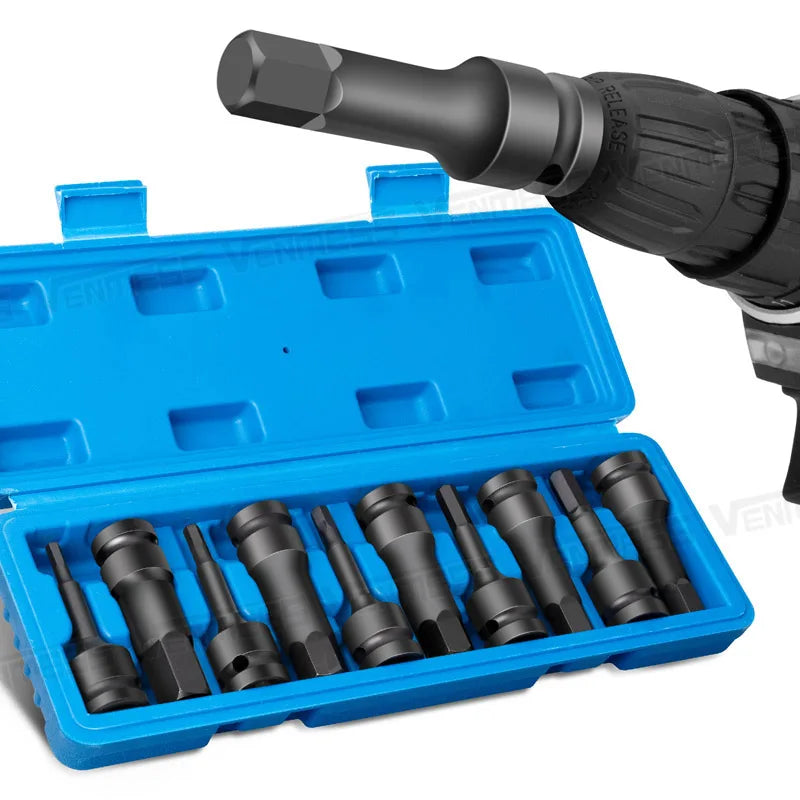 1/2" Drive Master Impact Hex Bit Set, Hex Driver,1/2" Drive Allen Bit Socket Set,Standard Metric Sizes,Cr-Mo Steel,Impact Grade