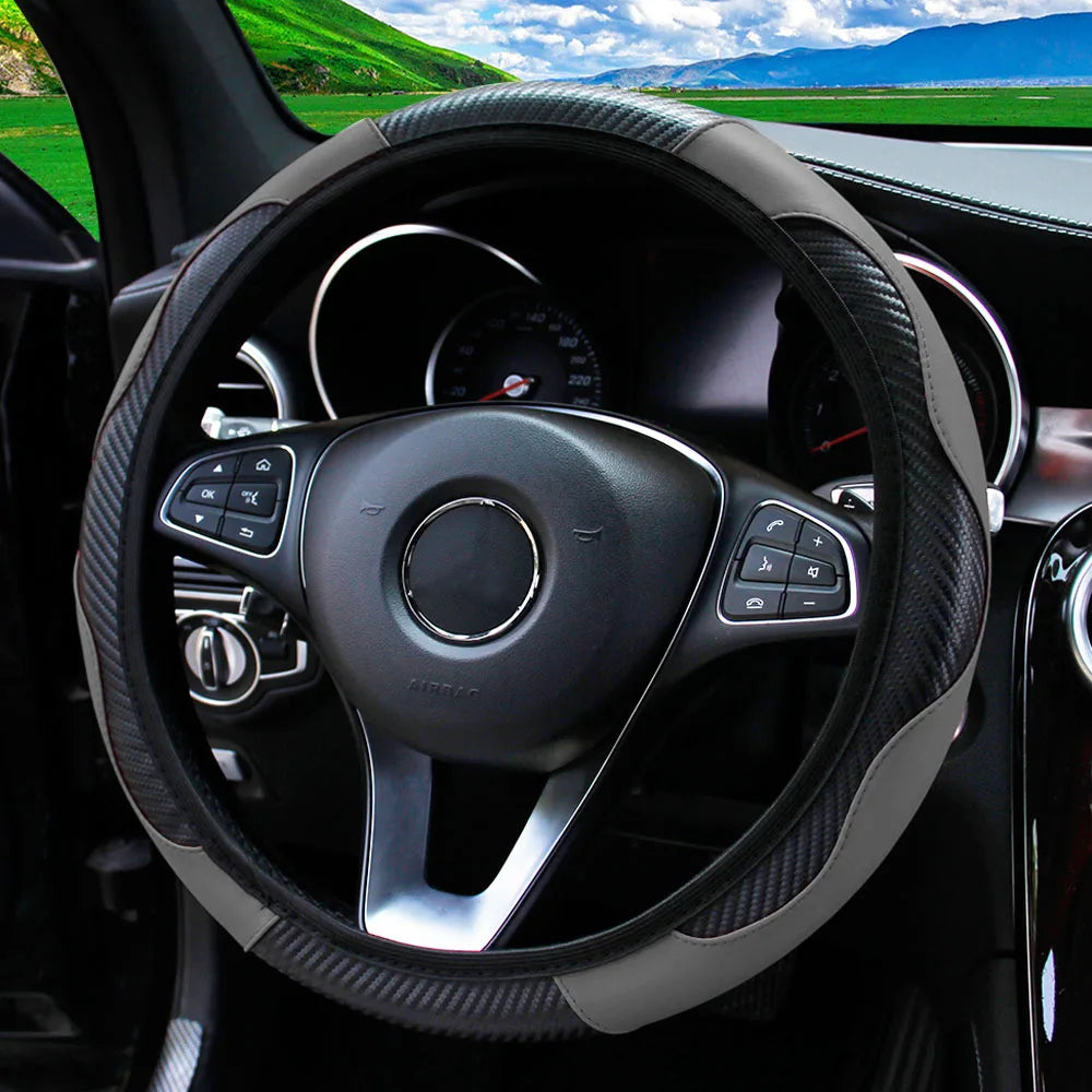 Textured PU Leather Steering Wheel Cover, 14.5-15 Inch