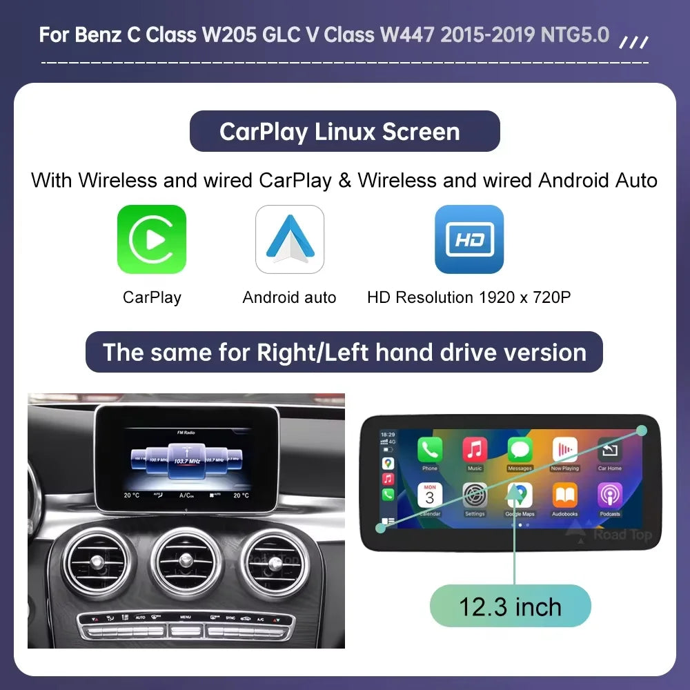 12.3" Linux Touchscreen for Mercedes W205 GLC V-Class + Carplay - image 8