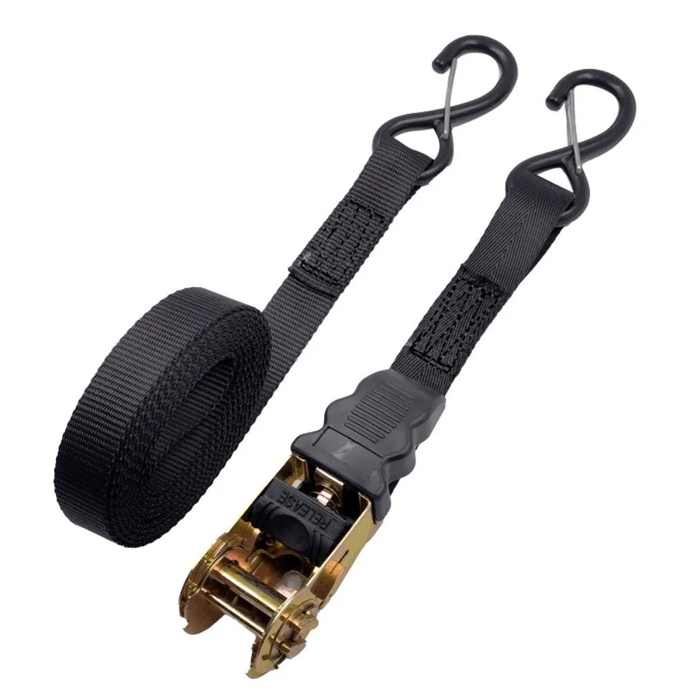 Black Polyester Ratchet Tie Down Straps 25mm Wide Rust-Proof Lashing Straps