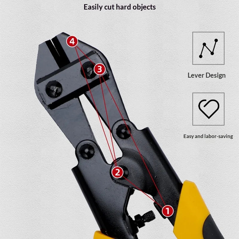 Compact 8 Inch Bolt Cutter Heavy Duty Steel 42HRC Heat-Treated Jaw with Safety Lock