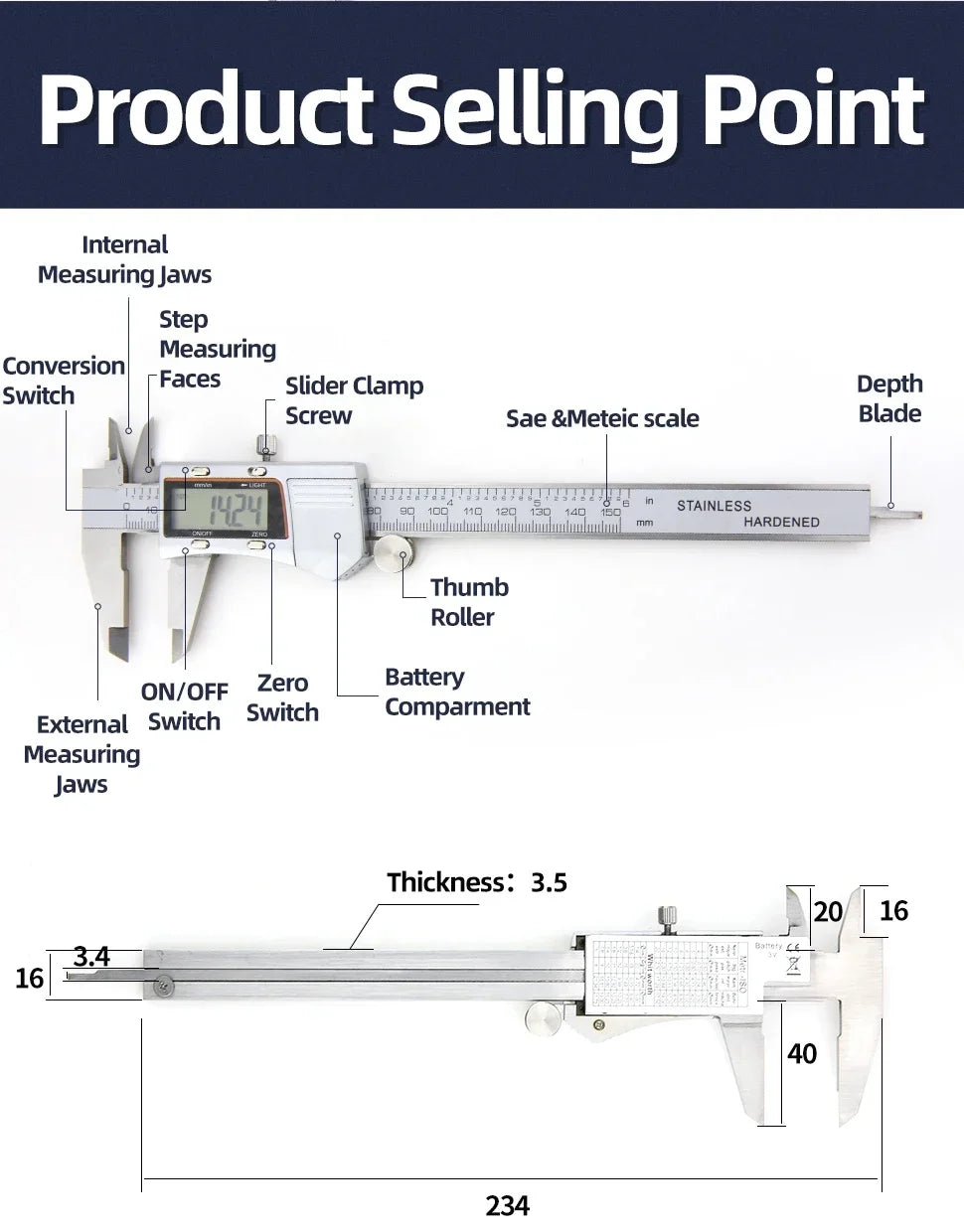 Stainless Steel Vernier Dial Caliper 0-150mm Measuring Tool - image 22