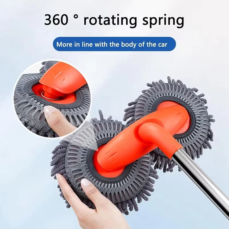 Double-Head Rotating Chenille Car Wash Mop with Long Handle