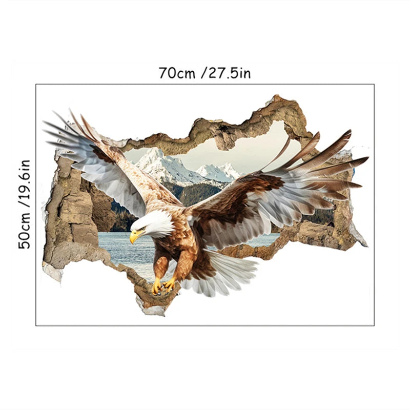 3D Broken Wall Eagle Mural Wall Sticker for Home Decoration - view 9