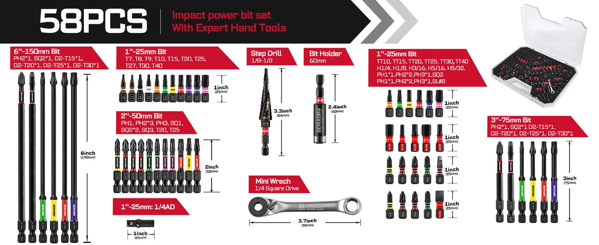 58-Piece Tool Set with Impact Bits, Step Drill, Socket Adapter - image 8