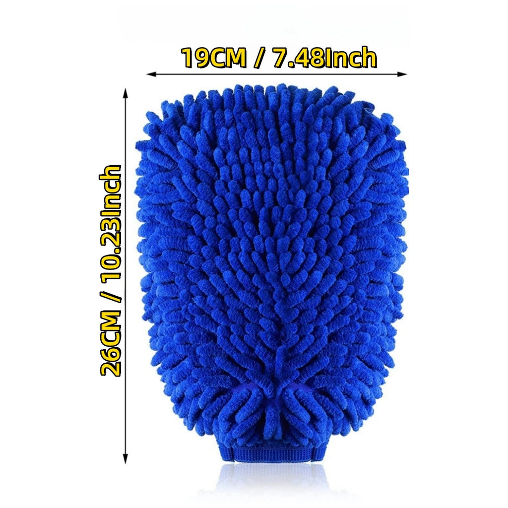 Ultra Absorbent Double-Sided Microfiber Car Wash Mitt, Chenille Scratch-Free Sponge Glove