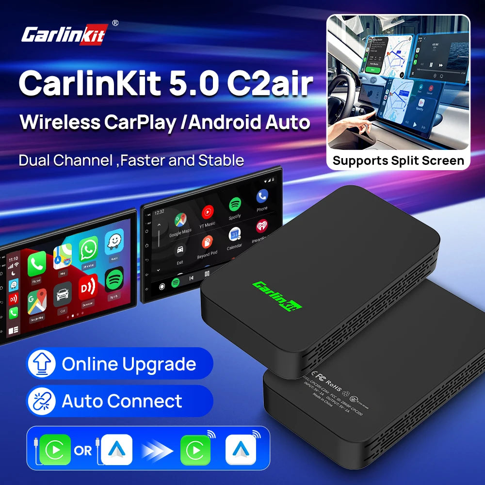 CarlinKit 5.0 C2Air Wireless CarPlay Android Auto Adapter for Cars