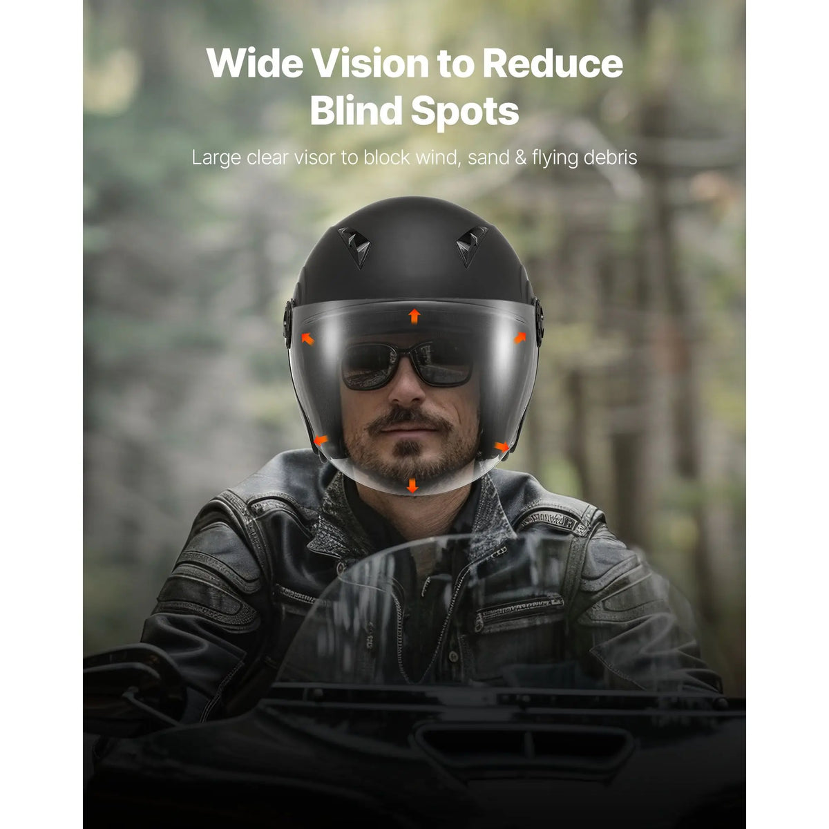 3/4 Open-Face Motorcycle Helmet, DOT Approved (Matte Black) - image 5