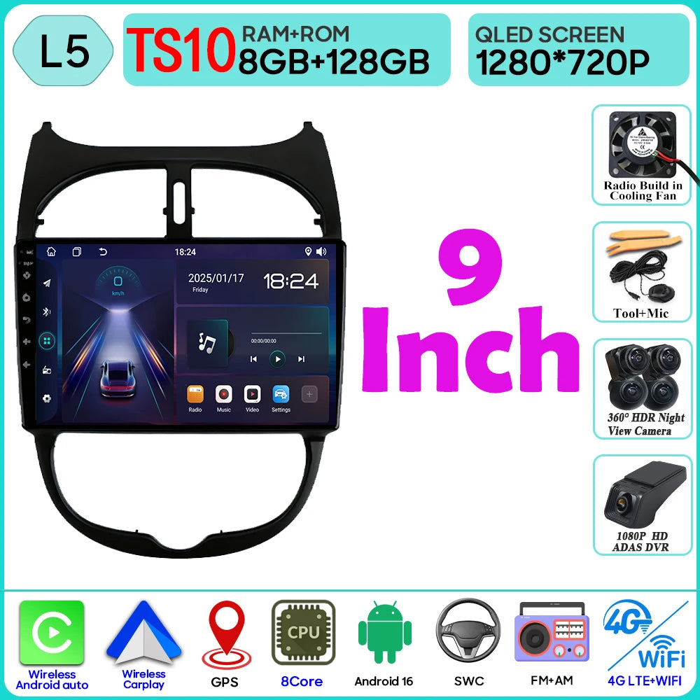 Peugeot 206 Bluetooth Car Radio with GPS & Wireless Carplay - image 13