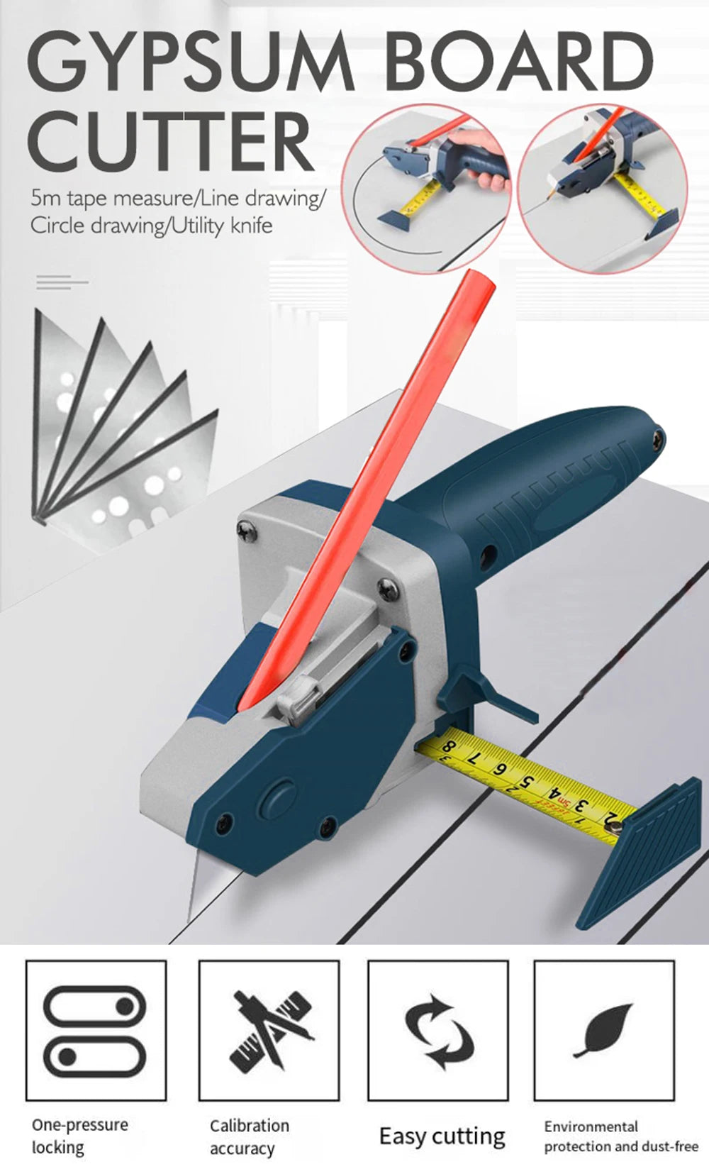 Drywall cutting scriber with tape measure, manual plasterboard cutting tool