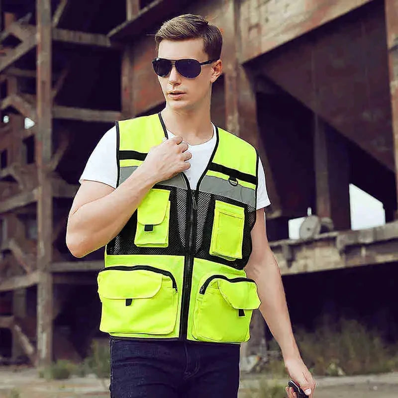Custom Logo Breathable Mesh Hi-Vis Vest with Tool Pockets - image 3