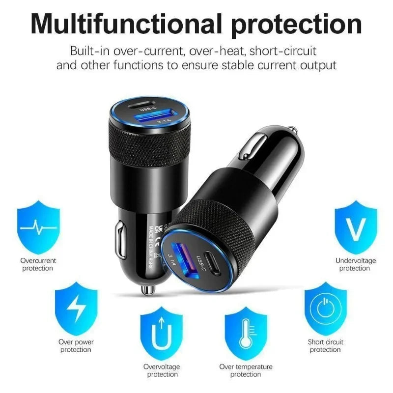 Dual-Port USB C PD Car Charger Adapter, 3.1A