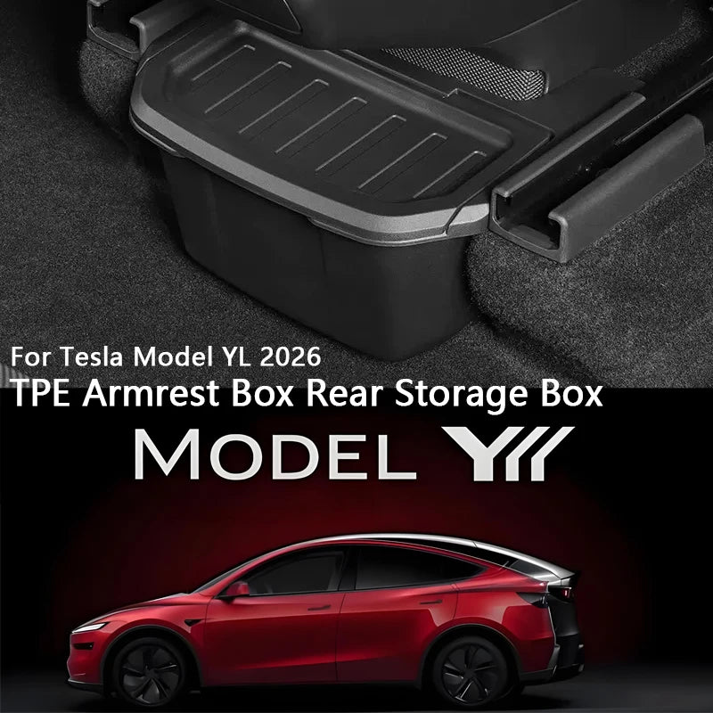 Rear Center Console Storage Box with Lid for Tesla Model Y L (2025-2026)