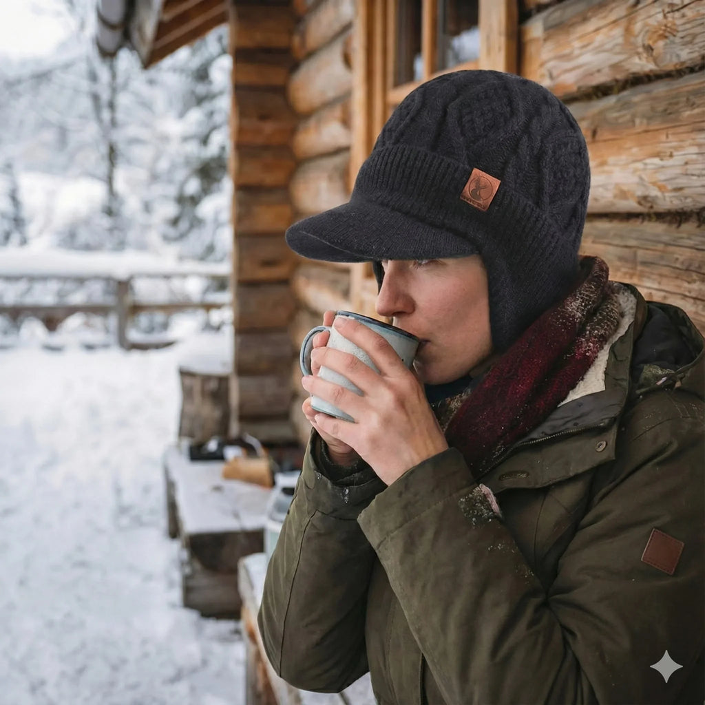Winter Fleece-Lined Beanie with Earflaps – Windproof Knit Hat