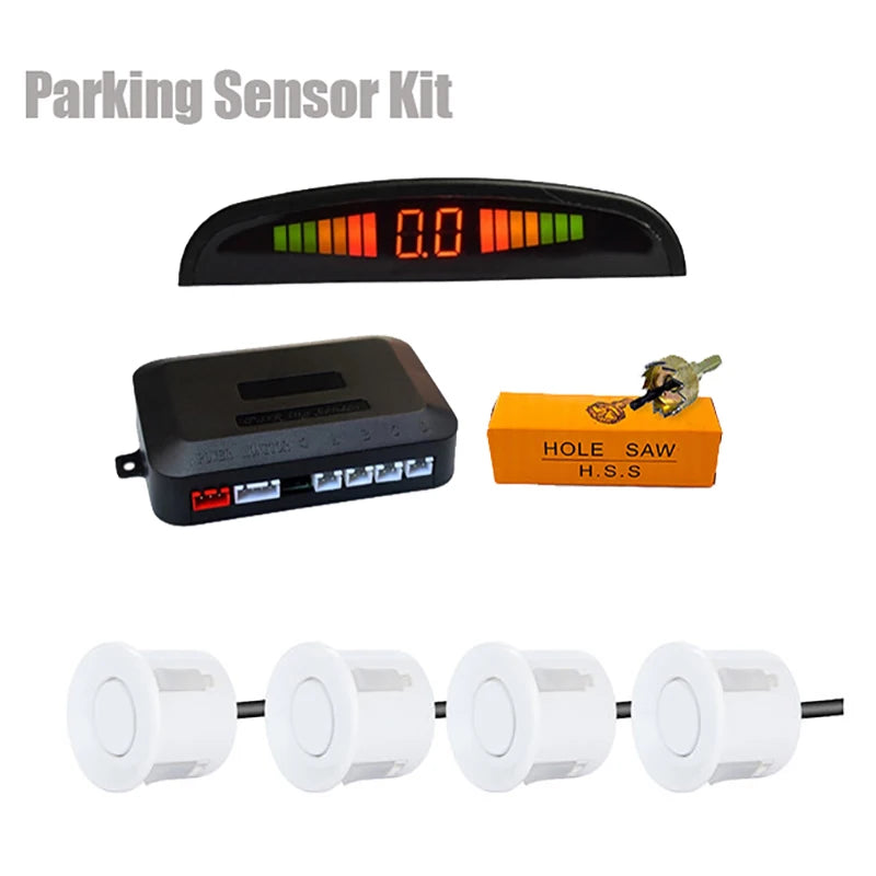 Car LED Parking Sensor Kit with 4 Sensors, Distance Display & Alarm