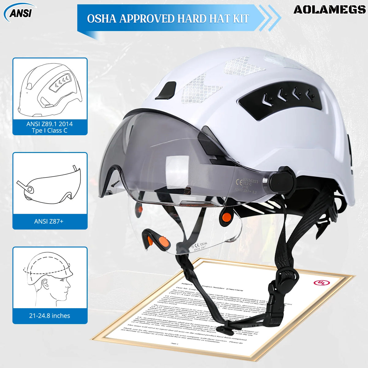 CE Safety Helmet with Dual Built-In Goggles, ANSI - image 2