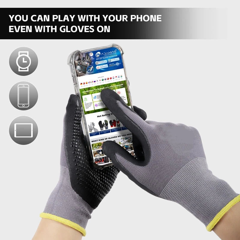 MicroFoam Nitrile Coated Safety Work Gloves Non-Slip Seamless Knit Nylon Work Gloves for Men Mechanic Gardening Industrial Auto