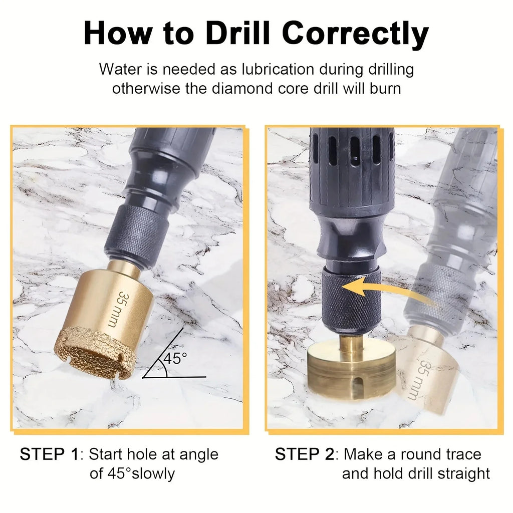 12pcs Diamond Drill Bit Set for Glass, Marble & Stone - 6-35mm Hole Saw Kit with Hand Tools, Granite, Tile, Ceramic