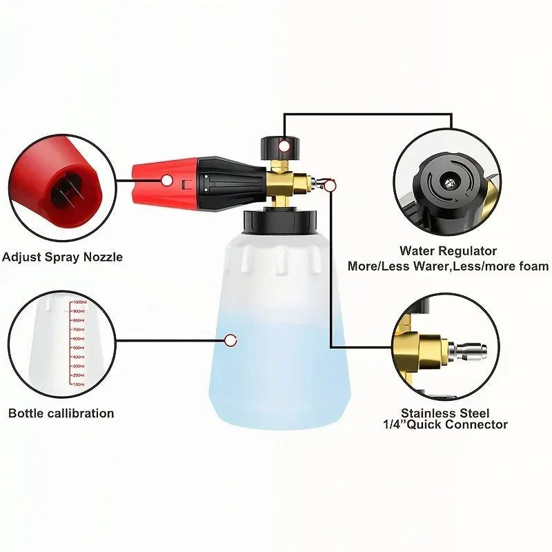 High pressure snow foam cannon, adjustable foam gun for pressure washers