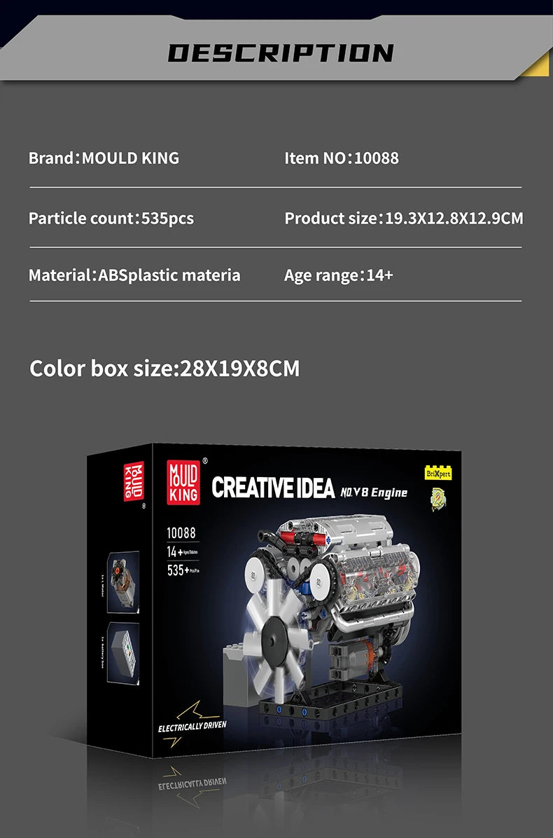 V8 Engine Building Block Model Kit, 500+ Pieces for Ages 8 and Up