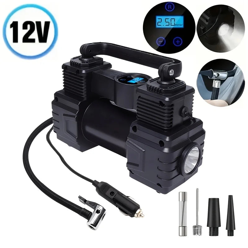 Tire Inflator Portable Air Compressor for Car Tires, 12V DC Auto Tire Pump with Digital Pressure Gauge, Emergency LED Light