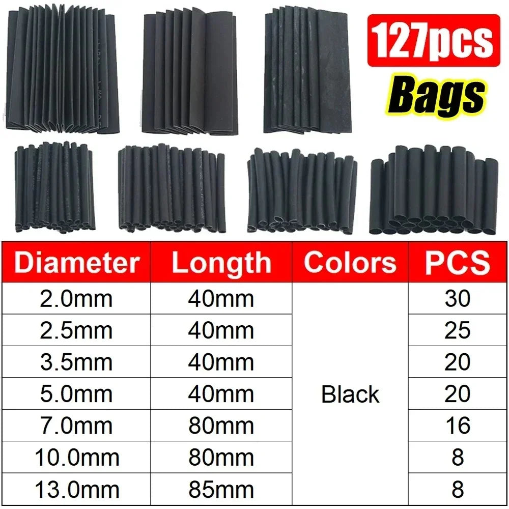 1600/127pcs Heat Shrink Tubing Kit Thermoresistant Wire Insulation Sleeving