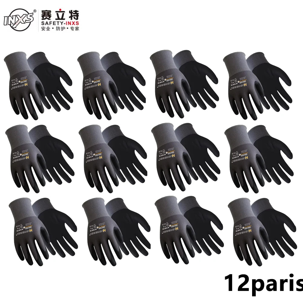 Safety Work Gloves Seamless Knit Nylon Glove with Black Micro-Foam Nitrile Grip Ideal for General Purpose Automotive Improvement