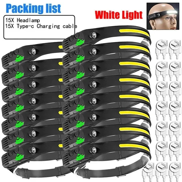 USB Rechargeable LED Sensor Headlamp, COB Waterproof Work Light for Camping