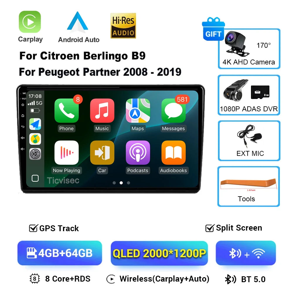 9" Android 16 Car Radio + CarPlay for Citroen Berlingo/Peugeot Partner - image 14