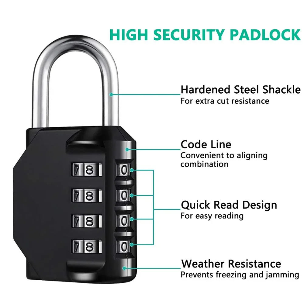 Heavy-Duty 4-Digit Combination Lock – Resettable Padlock