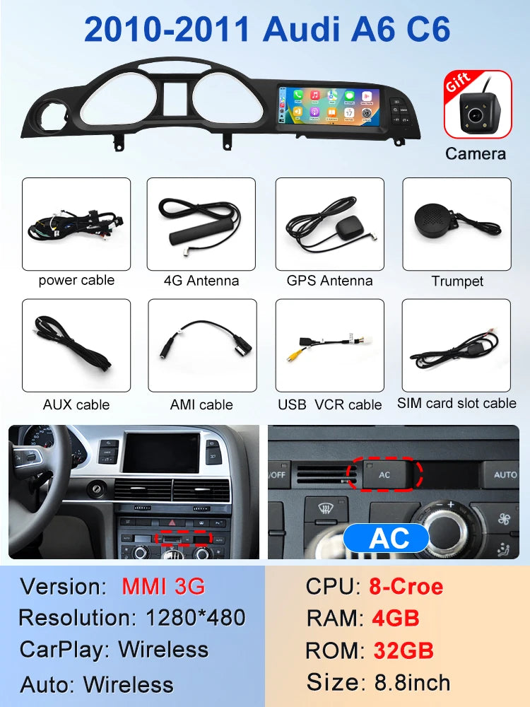 8.8" Touchscreen Audi A6 2005-2011 GPS CarPlay Android Auto - image 7