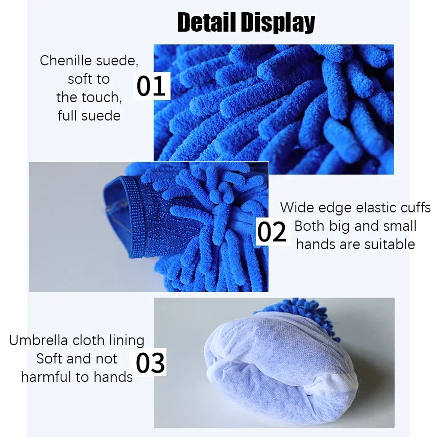 1-2pcs Waterproof Microfiber Chenille Car Wash Gloves Thick Cleaning Mitt for Wax